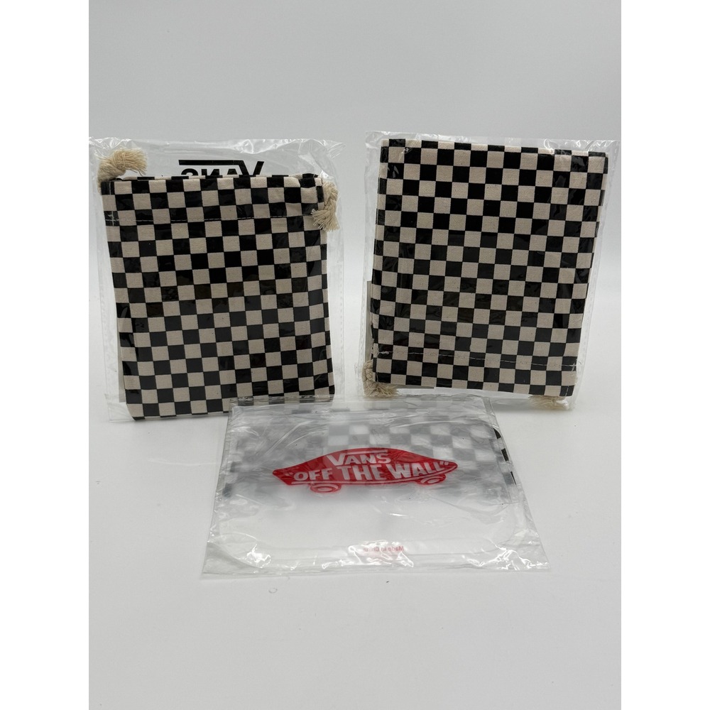 Vans Family Checkerboard Faux Leather Coaster Set & Reusable Stash Bag Bundle